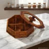 Handcrafted Carved Wooden Dry Fruit Pot with Lid